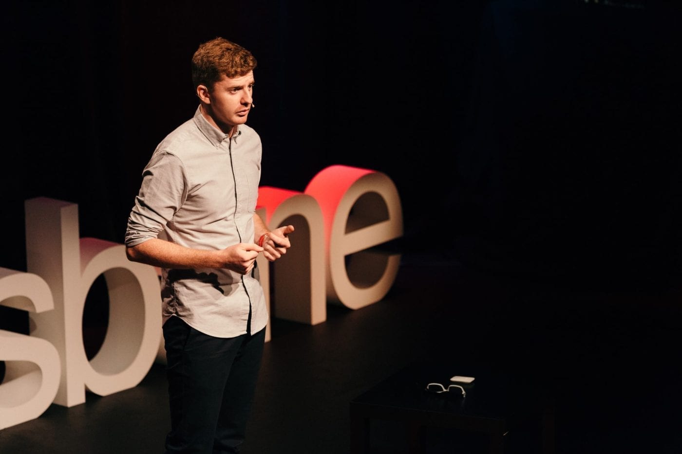 Ben MacMahon Delivering His TEDx Talk About A Solution For Visual Spatial Neglect